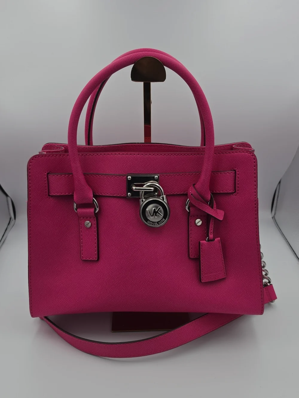 Michael Kors Barbie Pink Saffiano Leather Med Satchel Hamilton W Silver (NWOT)💓